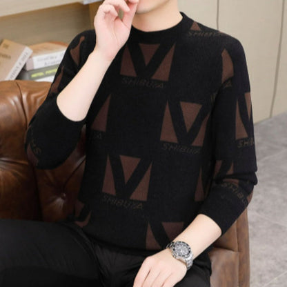 Men's Thickened Crew Neck Printed Sweater