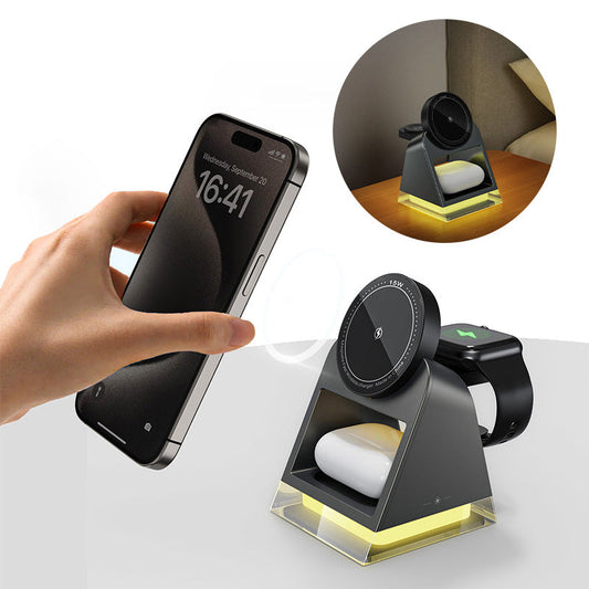 3-in-1 Wireless Magnetic Charging Stand with Night Light